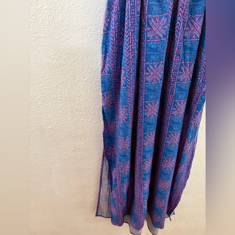 Free People Women Payton Maxi Dress Strapless Blue Pink Printed Dress Size M - Picture 3 of 9